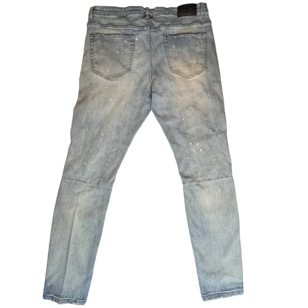 THRT Distressed Splatter Jeans Men 40x32 Lt Wash Ripped Distressed Grunge Street - Picture 10 of 16